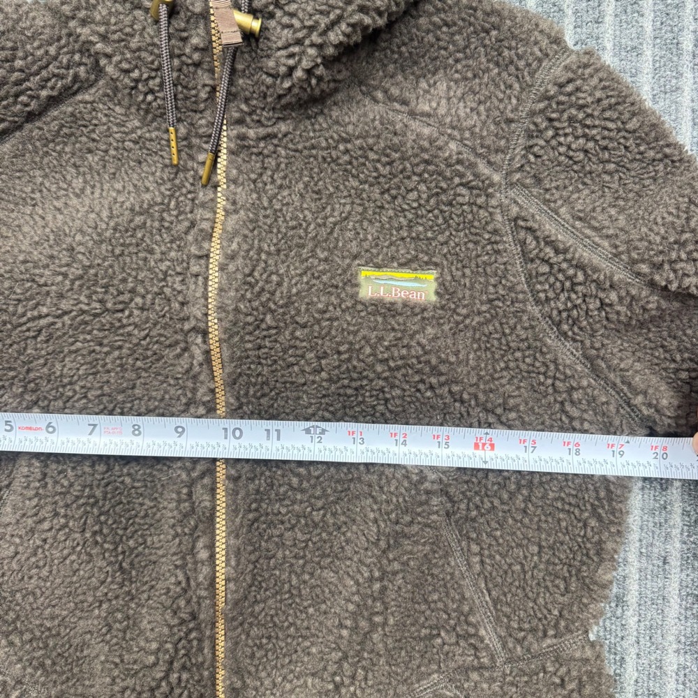 LL Bean Womens Sherpa Fleece Hooded Jacket Size M Brown Full Zip Longline 508967 - Picture 6 of 8